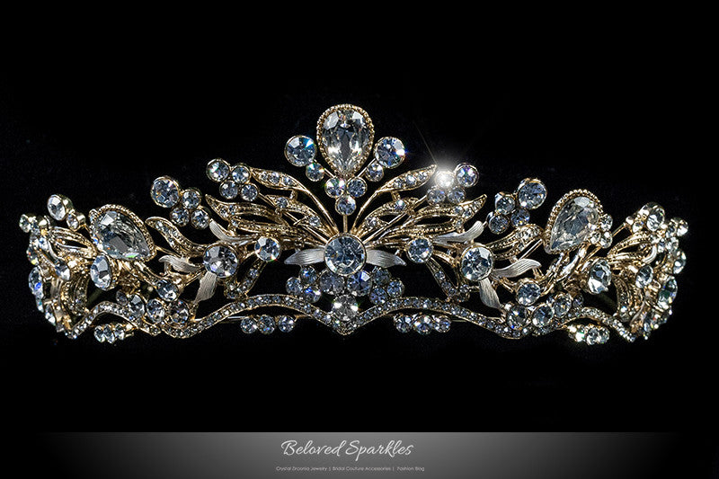 Sabella Victorian Art Deco Gold Tiara | Swarovski Crystal - Beloved Sparkles
 - 1