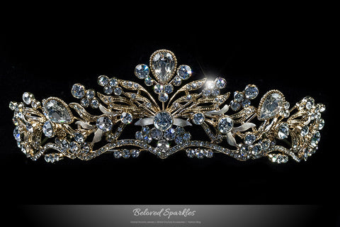 Sabella Victorian Art Deco Gold Tiara | Swarovski Crystal - Beloved Sparkles
 - 1