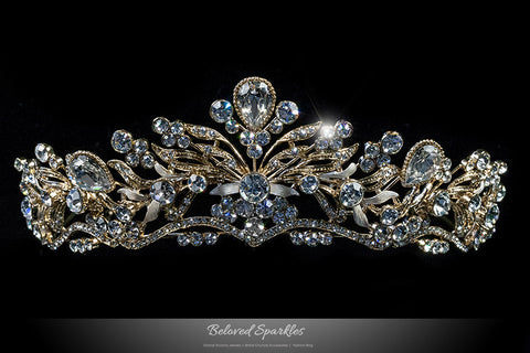 Sabella Victorian Art Deco Crystal Gold Tiara