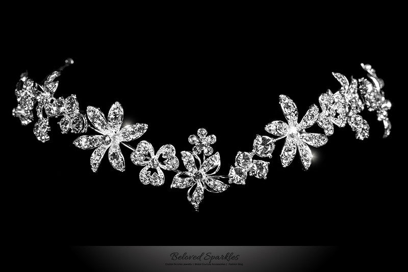 Loretta Flower Forehead Silver Headband | Swarovski Crystal - Beloved Sparkles
 - 1