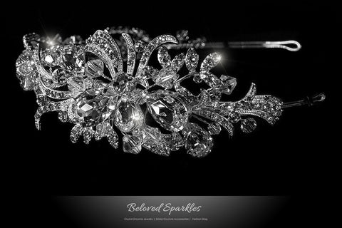 Keena Ribbon Cluster Silver Headband | Swarovski Crystal