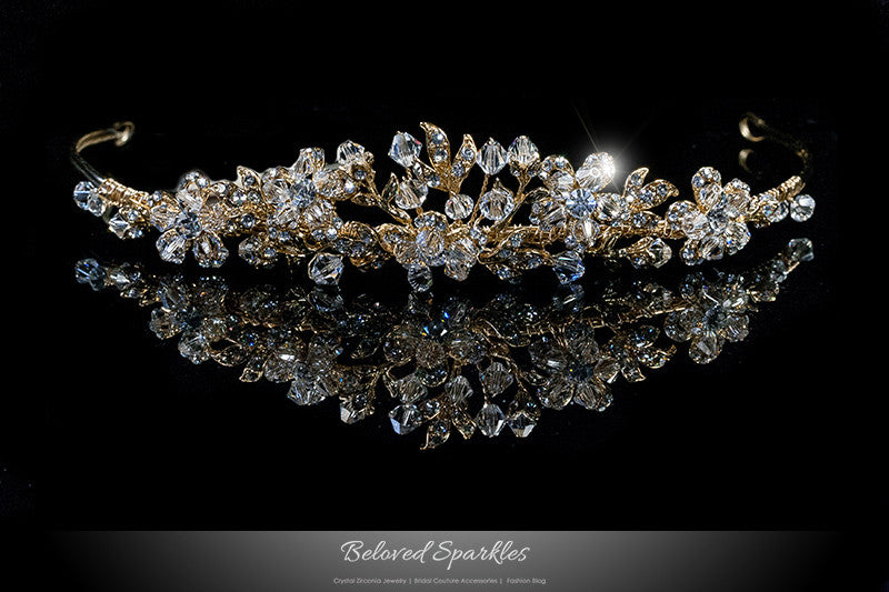 Judith Floral Cluster Gold Tiara | Swarovski Crystal - Beloved Sparkles
 - 1