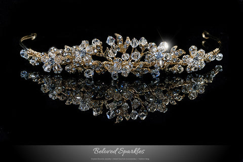 Judith Floral Cluster Gold Tiara | Swarovski Crystal