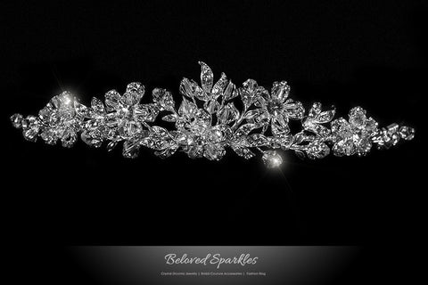 Judith Floral Cluster Silver Tiara | Swarovski Crystal