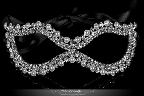 Greta Vintage Pearl Cluster Masquerade Mask | Crystal - Beloved Sparkles