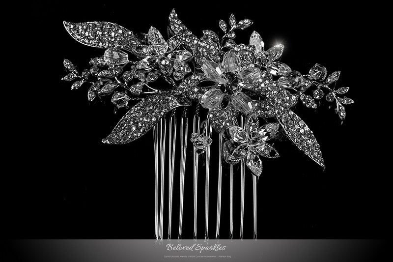 Nicolette Garden Flower Leaves Hair Comb | Swarovski Crystal - Beloved Sparkles
 - 1