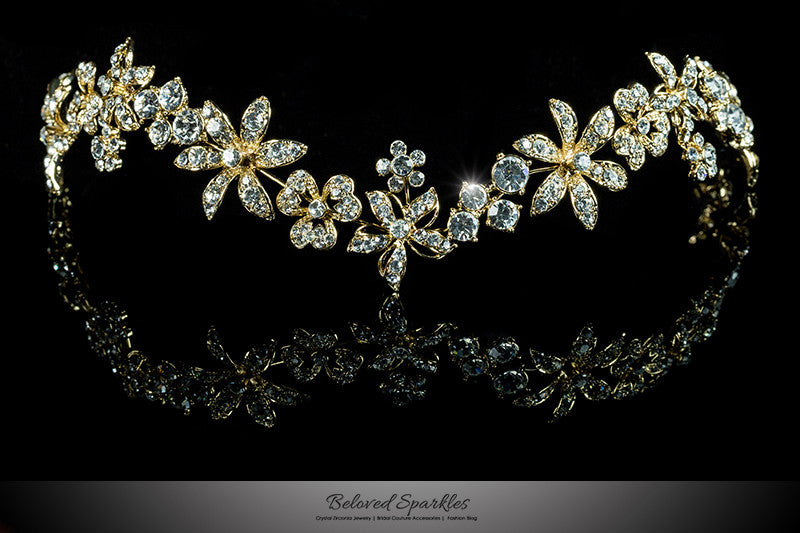 Loretta Flower Forehead Gold Headband| Swarovski Crystal - Beloved Sparkles
 - 1