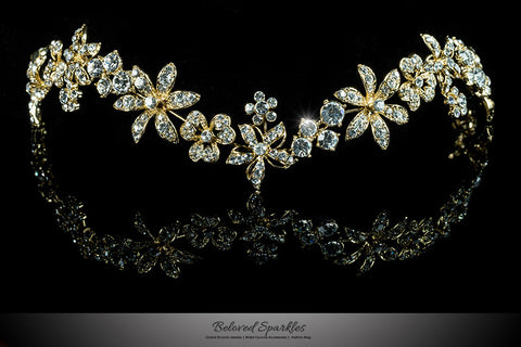 Loretta Flower Forehead Gold Headband| Swarovski Crystal