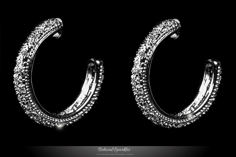 Nuria 24mm Pave Small Hoop Earrings | 3.5 Carat | Silver | Cubic Zirconia - Beloved Sparkles
 - 1