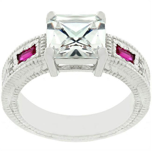 Halle 3ct Princess CZ Ruby Baguette Engagement Ring | 4ct