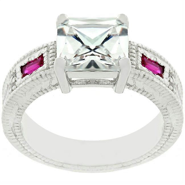 Halle 3ct Princess CZ Ruby Baguette Engagement Ring | 4ct