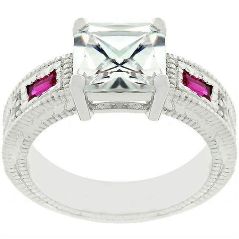 Halle 3ct Princess CZ Ruby Baguette Engagement Ring | 4ct