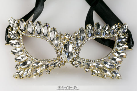 Eileen Marquise Crystal Cat Eye Masquerade Mask | Gold  | Crystal - Beloved Sparkles