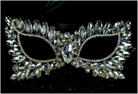 Eileen Marquise Crystal Cat Eye Masquerade Mask | Crystal | Gold