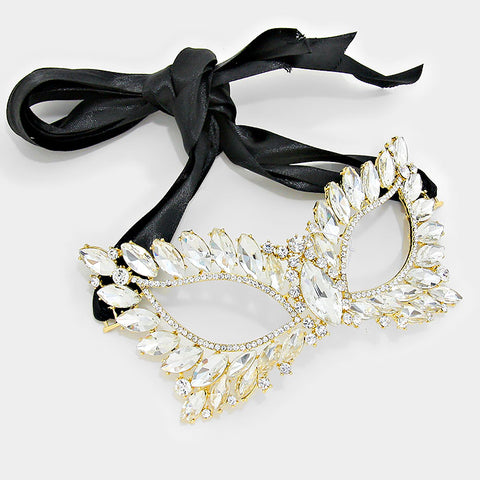 Eileen Marquise Crystal Cat Eye Masquerade Mask | Crystal | Gold