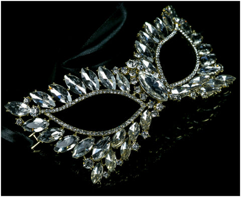 Eileen Marquise Crystal Cat Eye Masquerade Mask | Crystal | Gold