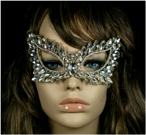 Eileen Marquise Crystal Cat Eye Masquerade Mask | Crystal | Gold