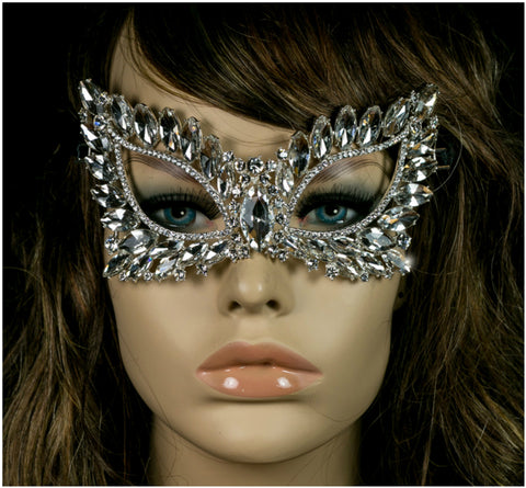 Eileen Marquise Crystal Cat Eye Masquerade Mask | Crystal | Silver