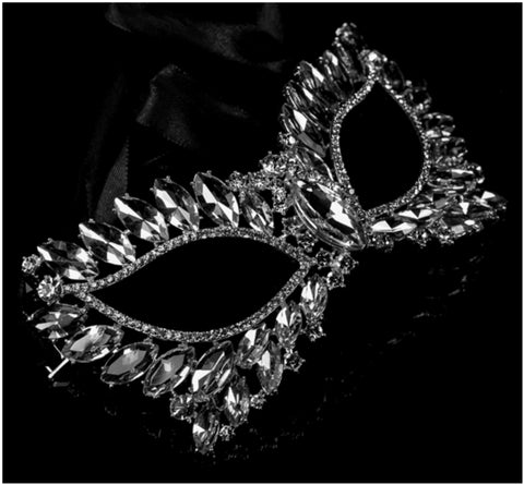 Eileen Marquise Crystal Cat Eye Masquerade Mask | Crystal | Silver