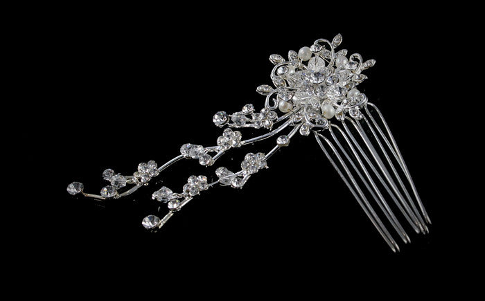 Vienne Cascade Pearl Flower Hair Comb | Crystal - Beloved Sparkles
