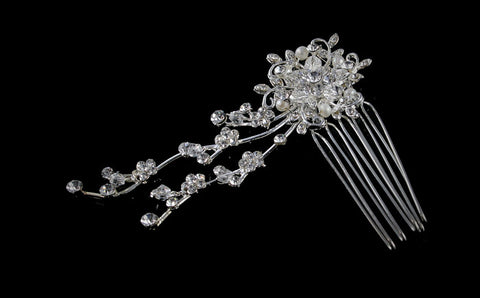 Vienne Cascade Pearl Flower Hair Comb | Crystal