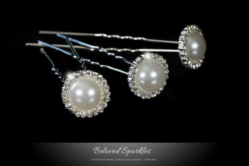 Juliet White Pearl Halo Hair Stick Pin | Rhinestone - Beloved Sparkles
