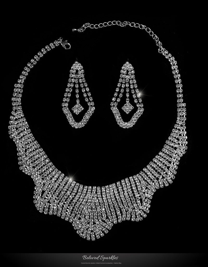Gila Wavy Cluster Necklace Set | Rhinestone - Beloved Sparkles