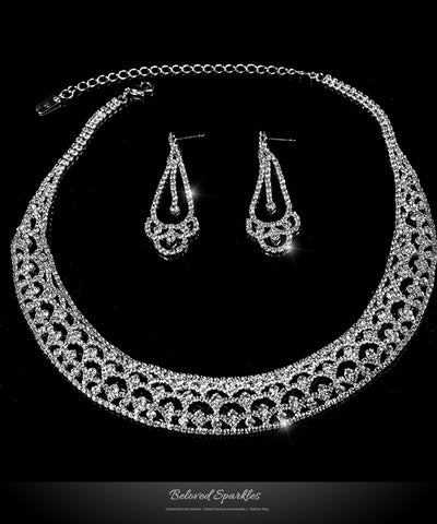 Tyzna Art Deco Arch Necklace Set | Rhinestone