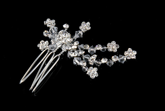 Greta Petite Flower Hair Comb | Crystal - Beloved Sparkles