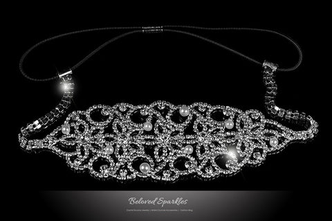 Liana White Pearl Rhinestone Cluster Stretchable Headband | Rhinestone - Beloved Sparkles
 - 1