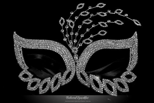 Glynn Art Deco Leaves Masquerade Mask | Silver | Crystal - Beloved Sparkles