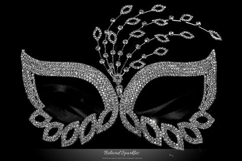 Glynn Art Deco Leaves Masquerade Mask | Silver | Crystal