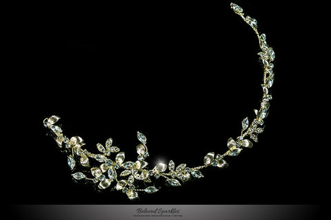 Trista Gold Leaf Hair Tie Headband | Gold | Swarovski Crystal - Beloved Sparkles
 - 1