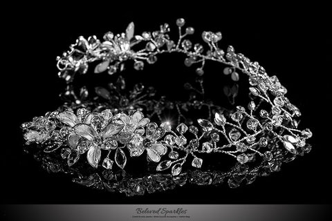 Estella Flower Spray Silver Headband | Swarovski Crystal