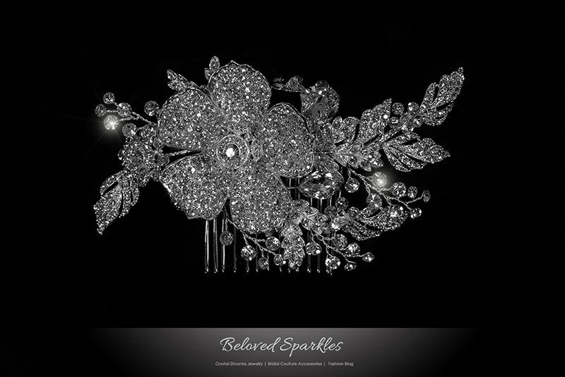 Aida Vintage Flower Statement Hair Comb | Swarovski Crystal - Beloved Sparkles