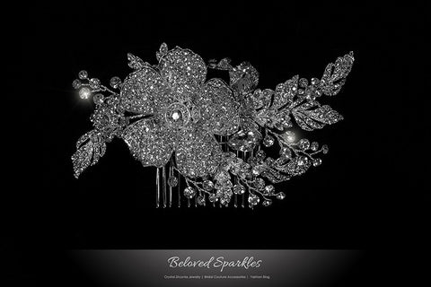 Aida Vintage Flower Statement Hair Comb | Swarovski Crystal - Beloved Sparkles