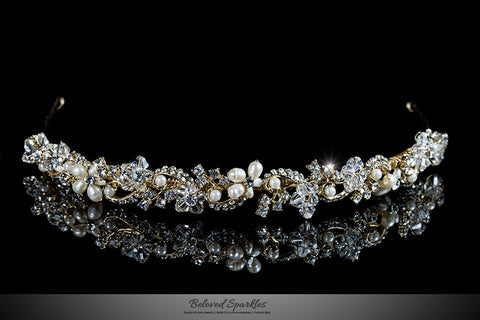 Eva Floral Pearl Gold Headband | Swarovski Crystal