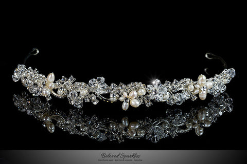 Eva Floral Cream Pearl Silver Headband | Swarovski Crystal - Beloved Sparkles
 - 1