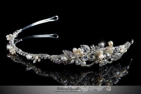 MayKayla Pearl Ribbon Gold  Headband | Swarovski Crystal - Beloved Sparkles
 - 1