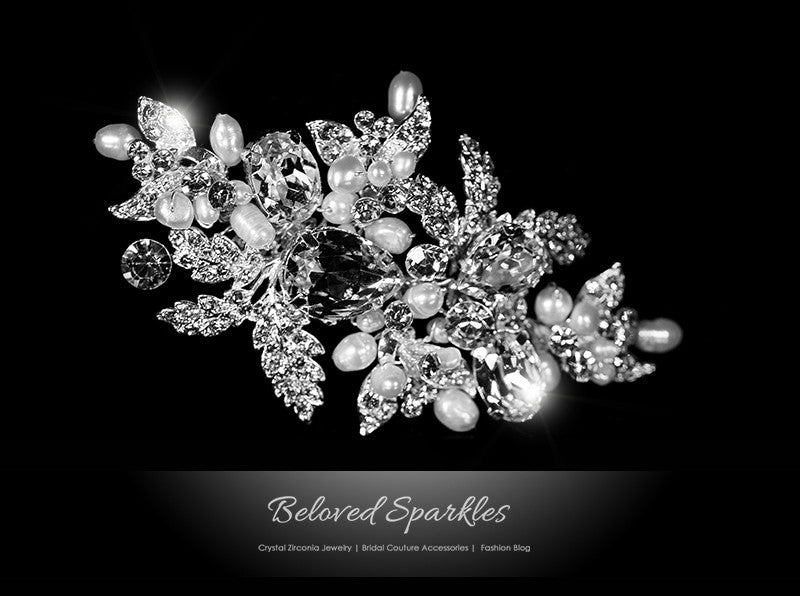 Florence Flower White Pearl Cluster Hair Clip | Swarovski Crystal - Beloved Sparkles