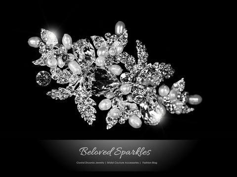 Florence Flower White Pearl Cluster Hair Clip | Swarovski Crystal