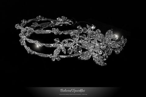 Korina Three Rows Floral Silver Headband | Swarovski Crystal