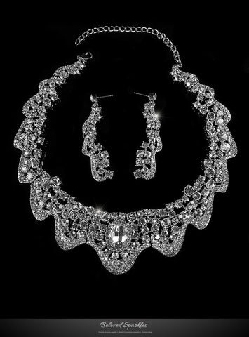 Lenita Romantic Ribbon Wave Necklace Set | Crystal