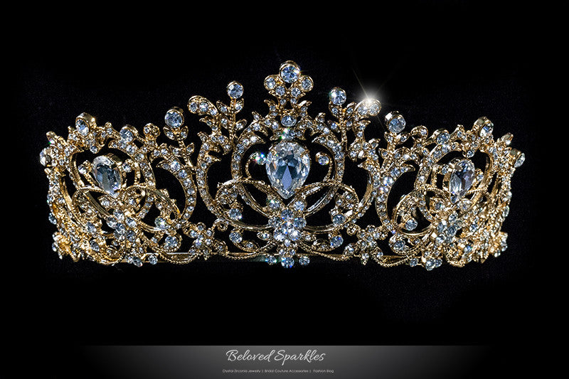 Lucia Victoria Statement Gold Tiara | Swarovski Crystal - Beloved Sparkles
 - 1