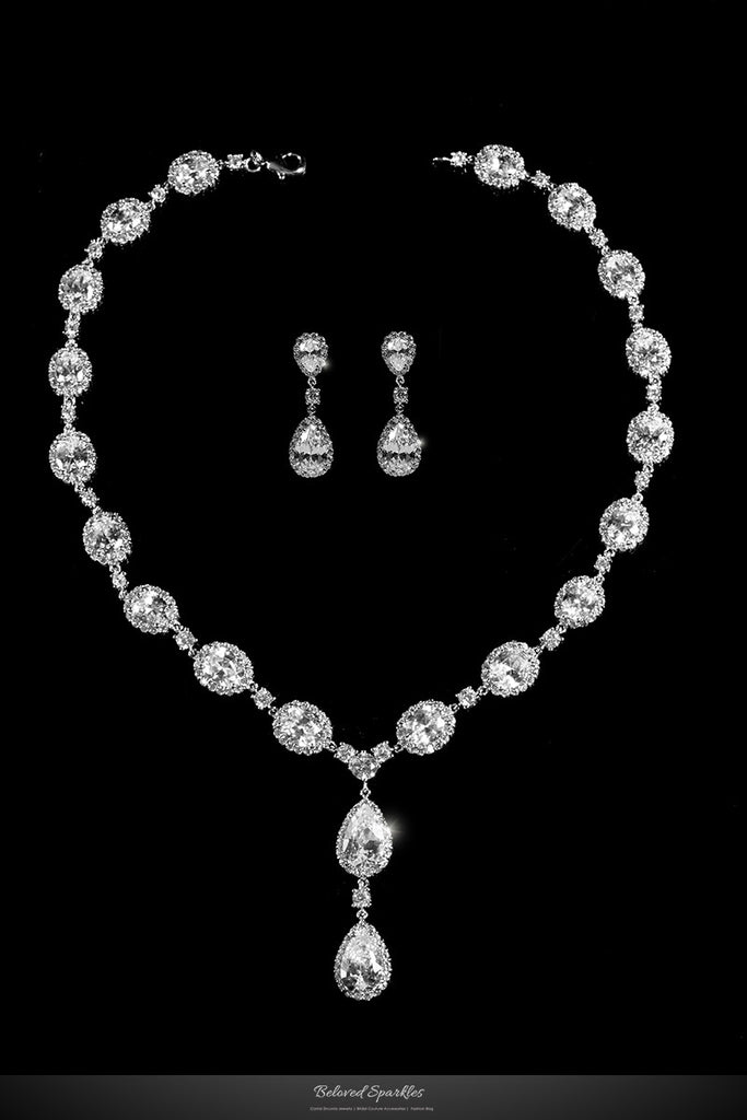 Delores Vintage Dangle Pear Drop CZ Necklace Set Beloved Sparkles
