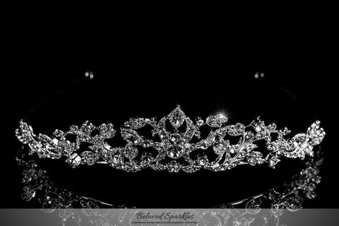 Nedda Art Deco Filigree Silver Tiara | Swarovski Crystal