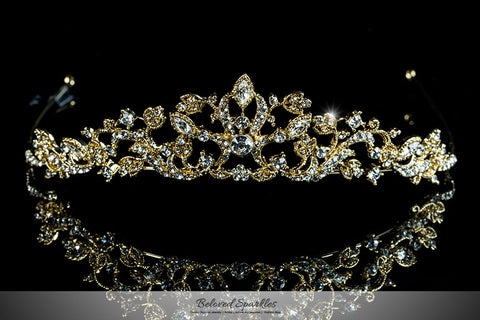 Nedda Art Deco Filigree Tiara | Gold | Swarovski Crystal - Beloved Sparkles
 - 1
