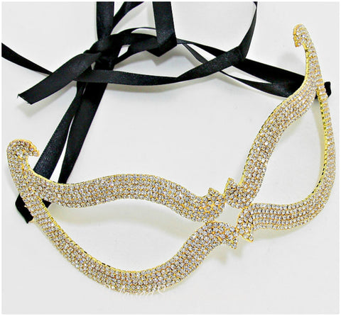 Bijou Romantic Cat Eye Crystal Masquerade Mask.| Gold | Crystal - Beloved Sparkles
 - 1