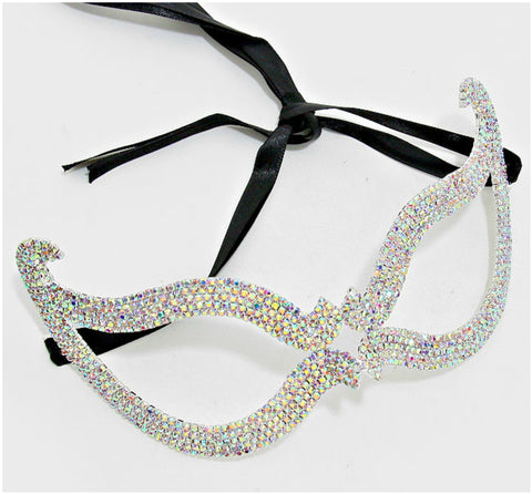 Bijou Romantic Cat Eye Masquerade Mask | AB Crystal | Silver