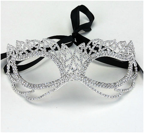 Keely Vintage Leaf Cluster Masquerade Mask | Crystal | Silver